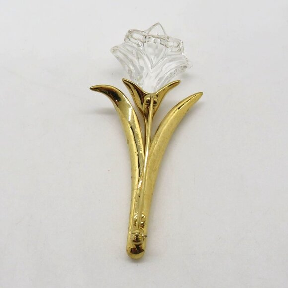 Swarovski Brooch Lily Clear Crystal Gold Tone Flower Floral Design Pin - Picture 5 of 10